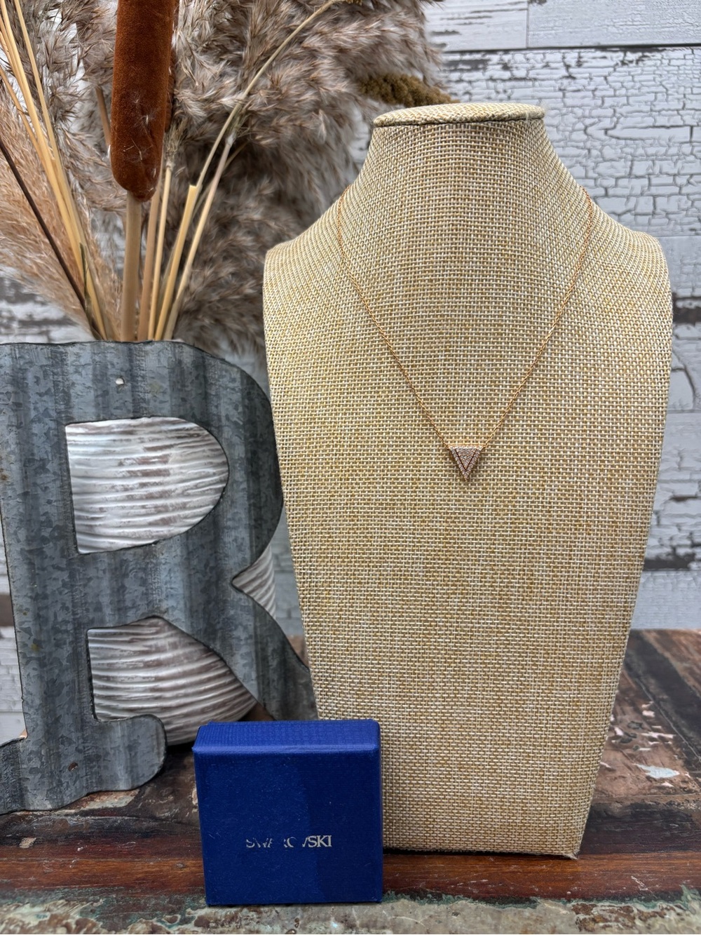 Swarovski Gold Triangle Pendant Necklace with Crystal